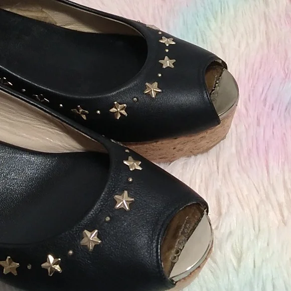 Authentic Jimmy Choo Star Studded Wedge Sandals Sz.7 or 37 Worn 1X - Picture 2 of 16